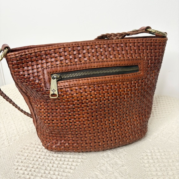 Patricia Nash Banyoles Woven Leather Crossbody Bag Cognac Brown - Picture 5 of 8